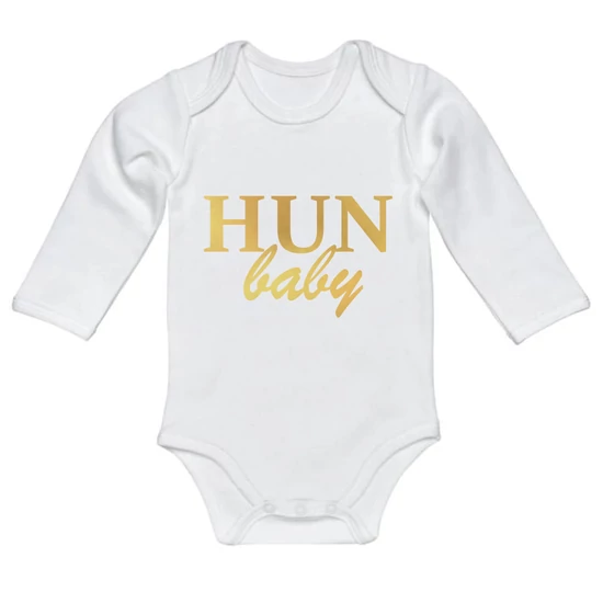 Baba-body, hosszú ujjas, pamut arany HUN Baby felirattal