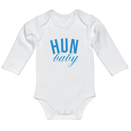 Baba-body, hosszú ujjas, pamut babakék HUN Baby felirattal