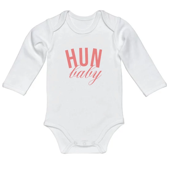 Baba-body, hosszú ujjas, pamut babarózsaszín HUN Baby felirattal