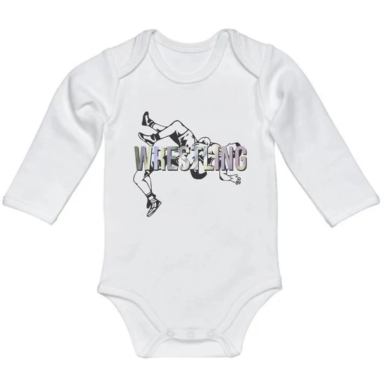 Baba-body, hosszú ujjas, pamut fehér-hologramos mintával