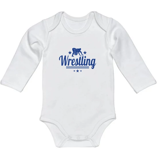 Baba-body, hosszú ujjas, pamut, kék wrestling felirattal