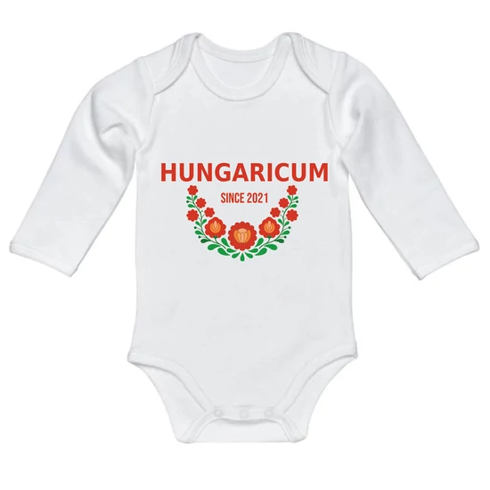 Baba-body, hosszú ujjas, pamut fehér-Hungaricum