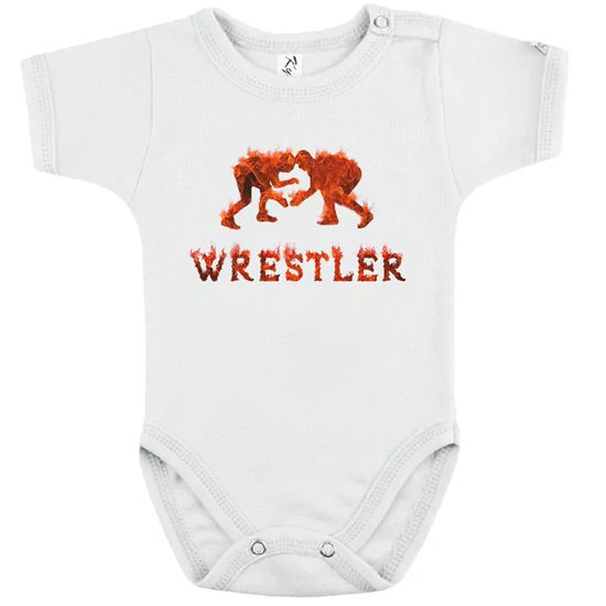 Baba-body, rövid ujjas, pamut tüzes WRESTLING felirattal