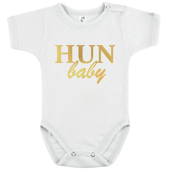 Baba-body, pamut fehér - HUN Baby - arany mintával - KÜLÖNBÖZŐ UJJHOSSZÚSÁGBAN