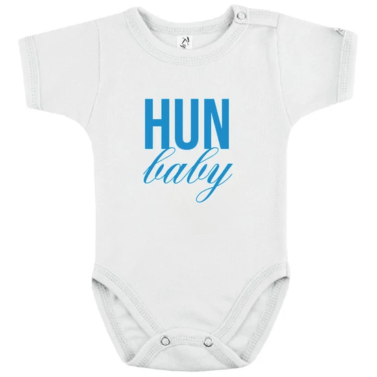 Baba-body, pamut fehér - HUN Baby - kék mintával - KÜLÖNBÖZŐ UJJHOSSZÚSÁGBAN