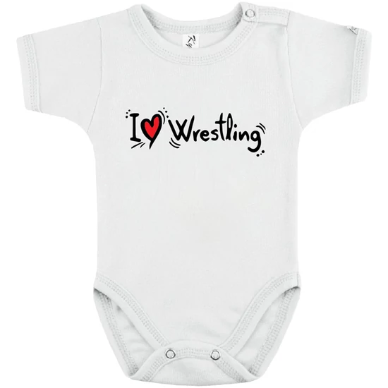 Baba-body, rövid ujjas, pamut fehér I LOVE WRESTLING felirattal Baba-body, rövid ujjas, pamut fehér I LOVE WRESTLING felirattal