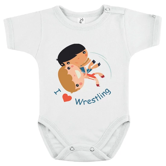 Baba-body, pamut fehér - Baba, I love wrestling 2 - színes mintával - KÜLÖNBÖZŐ UJJHOSSZÚSÁGBAN