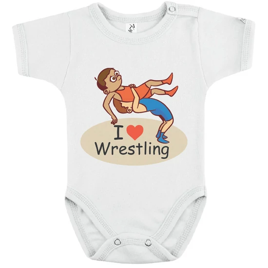 Baba-body, pamut fehér - Baba, I love wrestling 1 - színes mintával - KÜLÖNBÖZŐ UJJHOSSZÚSÁGBAN