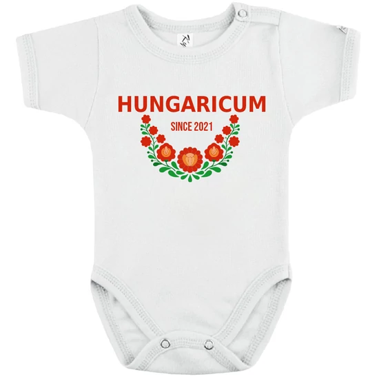 Baba-body, pamut fehér - Hungaricum - Piros, zöld mintával - KÜLÖNBÖZŐ UJJHOSSZÚSÁGBAN