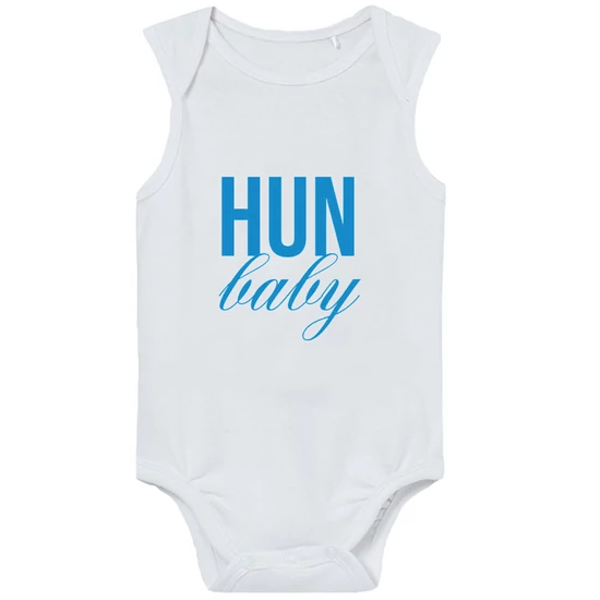 Baba-body, ujjatlan, pamut babakék HUN Baby felirattal