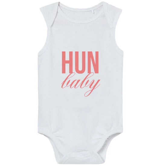 Baba-body, ujjatlan, pamut babarózsaszín HUN Baby felirattal