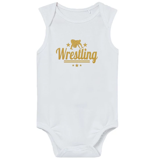 Baba-body, ujjatlan, pamut fehér-arany WRESTLING felirattal