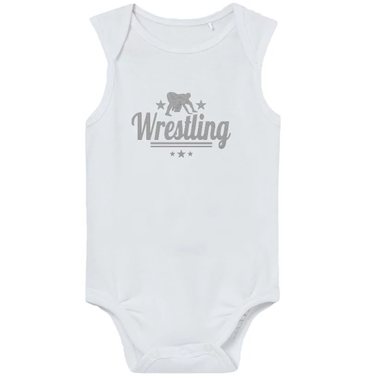 Baba-body, ujjatlan, pamut fehér-ezüst WRESTLING felirattal