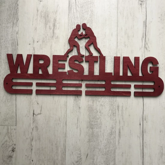 Fali Éremakasztó Fából - WRESTLING 2 soros, bordó (49x22cm)