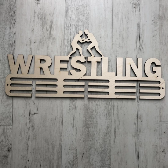 Fali Éremakasztó Fából - WRESTLING 3 soros bézs (50x23cm)