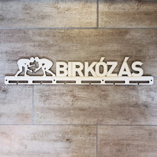 Fali Éremakasztó Fából - BIRKÓZÁS - egy soros, bézs (65x12cm)