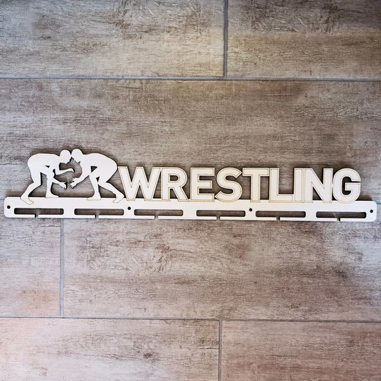 Fali Éremakasztó Fából - WRESTLING - egy soros, bézs (65x12cm)