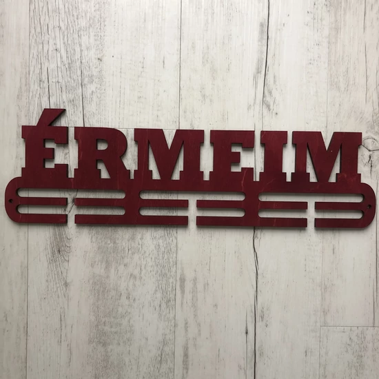 Fali éremakasztó fából 2 soros-Érmeim, bordó (38x12cm)
