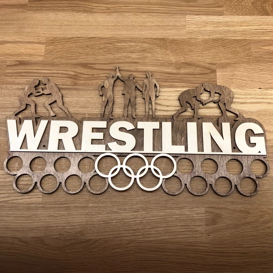 Fali Éremakasztó Fából - WRESTLING karikás (világosbarna alapon, bézs) 46x24 cm