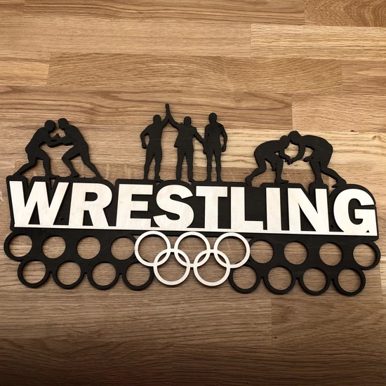Fali Éremakasztó Fából - WRESTLING karikás (sötétbarna alapon, bézs) 46x24 cm