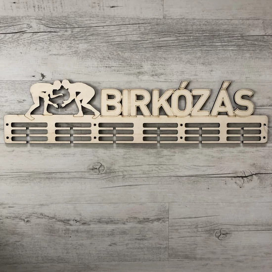 Fali Éremakasztó Fából - BIRKÓZÁS - 3 soros, bézs (65x16cm)