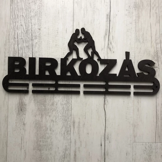 Fali Éremakasztó Fából - BIRKÓZÁS - 2 soros sötétbarna (38x16cm)