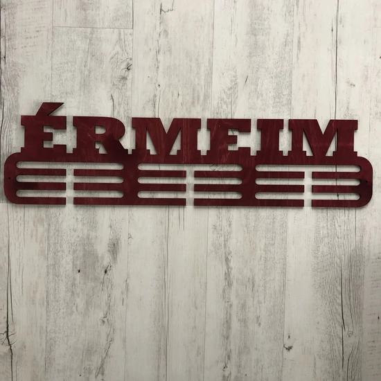 Fali Éremakasztó Fából - ÉRMEIM - 3 soros bordó (70x19cm)
