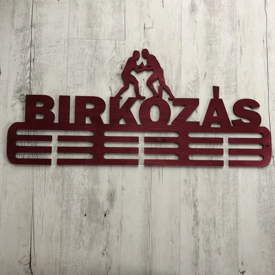 Fali Éremakasztó Fából - BIRKÓZÁS - 3 soros bordó (70x30cm)