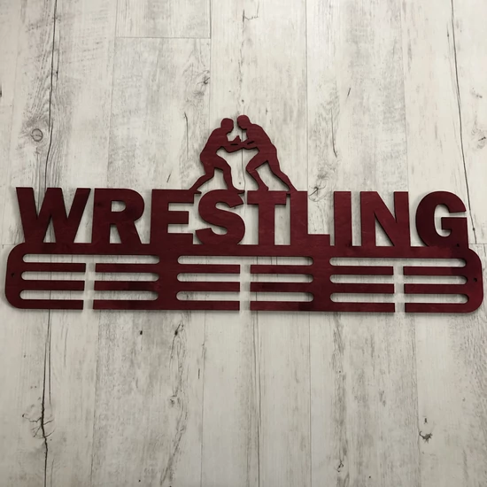 Fali Éremakasztó Fából - WRESTLING 3 soros bordó (70x30cm)