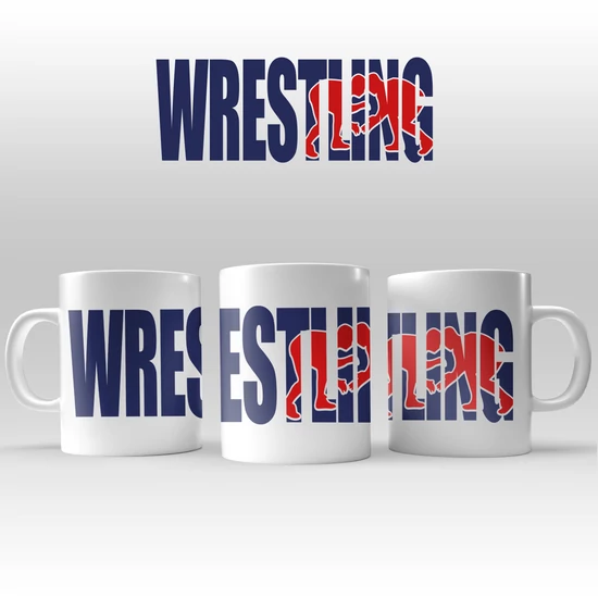 Bögre - Wrestling emberes, sötétkék-piros mintával - fehér bögrén