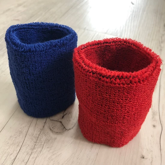 Bírói csuklószorító pár-frottír (kék-piros) 8cm széles