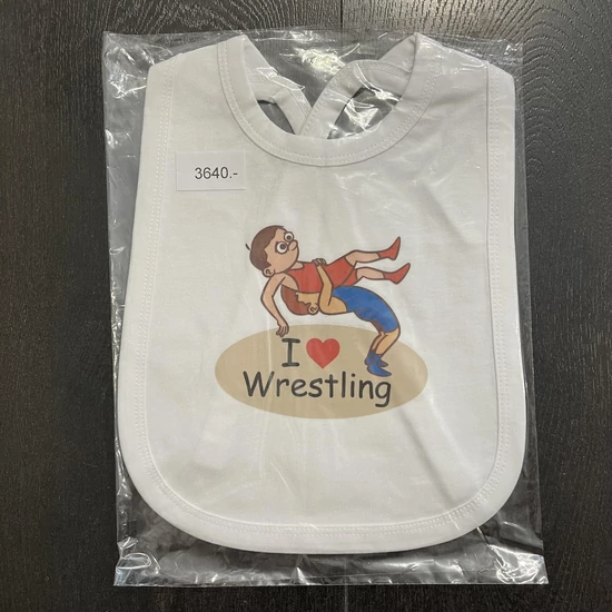 Baba előke (partedli) Baba I Love Wrestling 1- fehér előkén