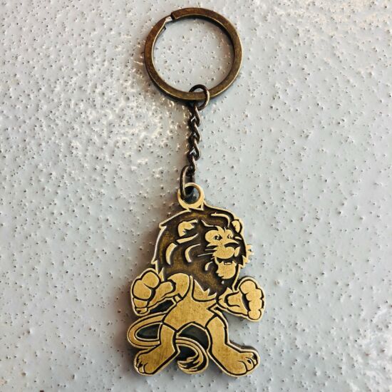 Fém kulcstartó bronz színű  - Birkózó oroszlán motívum
