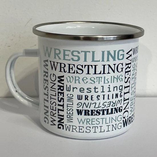 Új fém, füles bögre wrestling feliratos mintával - pasztell zöld