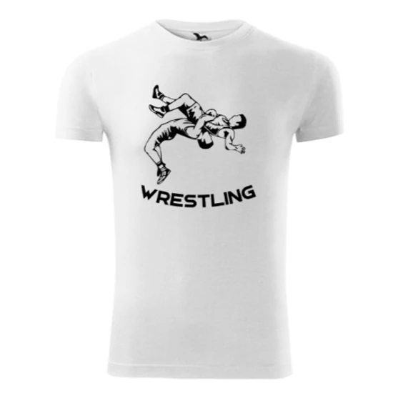 Férfi póló - Wrestling dobós minta - fehér, fekete