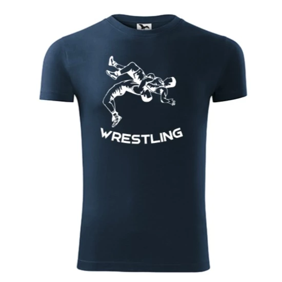 Férfi póló - Wrestling dobós minta - sötétkék, fehér