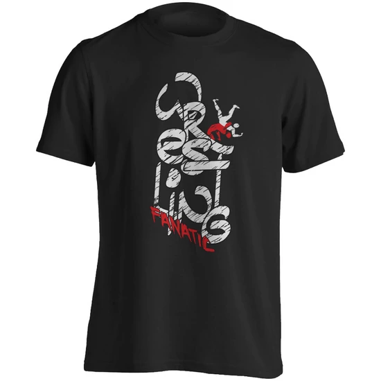 Férfi póló-Wrestling Fanatic-fekete pólón