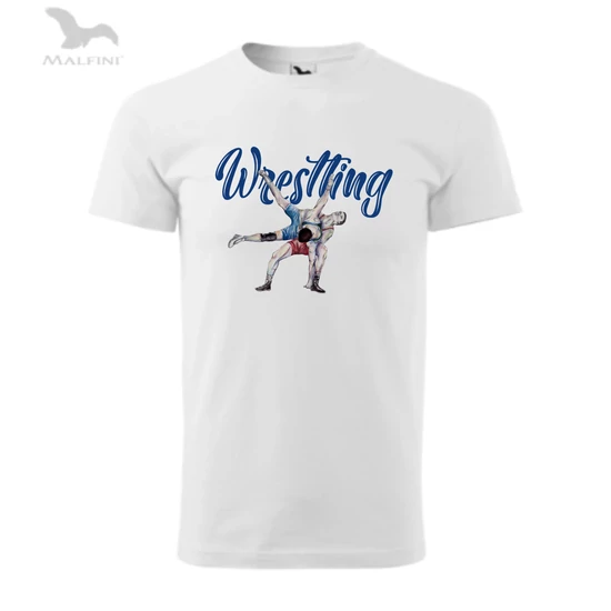 Férfi technikai póló - wrestling rajzolt mintával - fehér, színes
