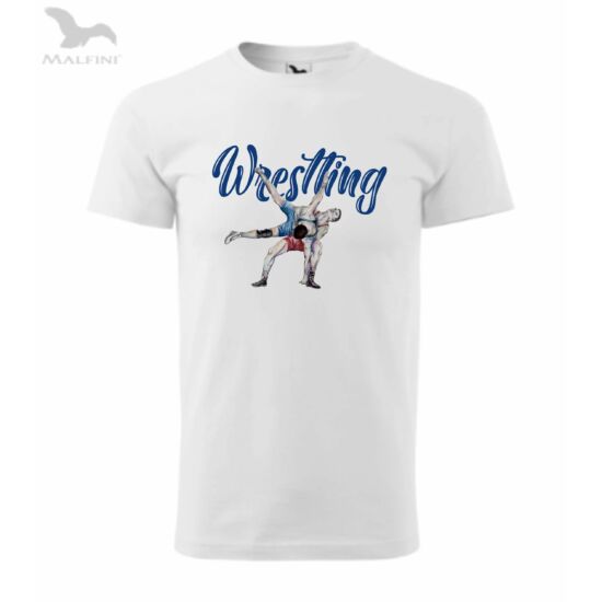 Férfi technikai póló - wrestling rajzolt mintával - fehér, színes