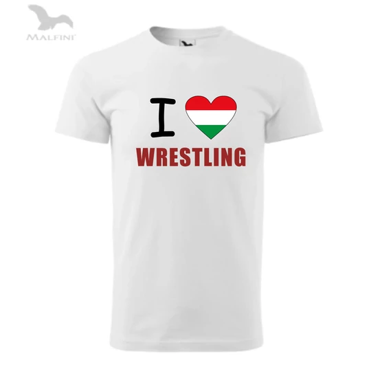 Férfi Póló - I Love Wrestling feliratal - fehér pólón