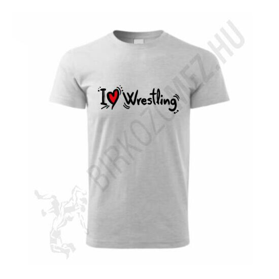 Férfi póló - I love Wrestling Szíveskés mintával - szürke pólón