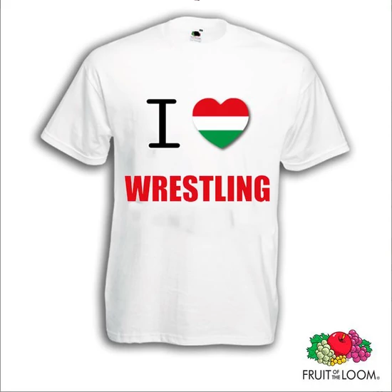 Férfi póló - I love wrestling piros mintával - fehér pólón
