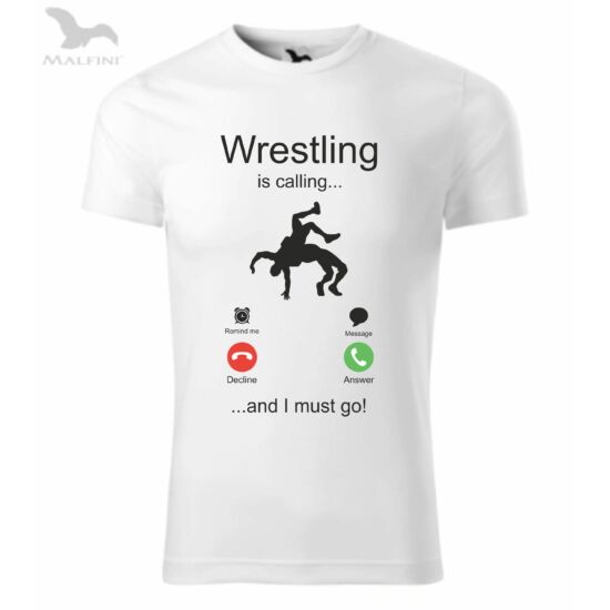Férfi technikai póló - wrestling is calling.. - fehér, fekete (piros, zöld)
