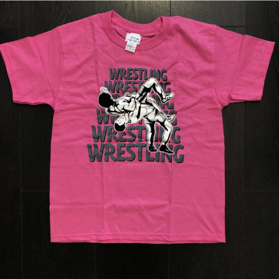 Gyerek póló - Wrestling hatsoros felirattal dobós mintával - sötét rózsaszín pólón