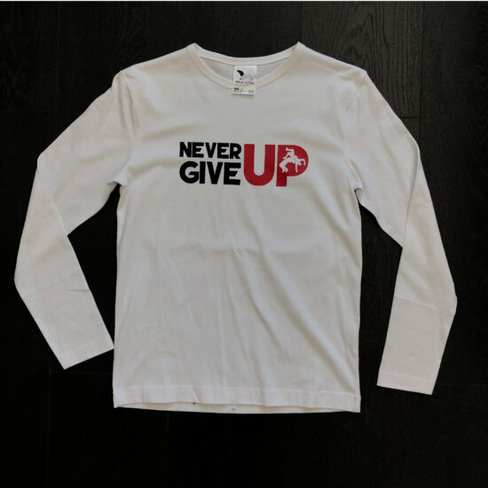 Gyerek fehér póló - Never give up birkózó mintával