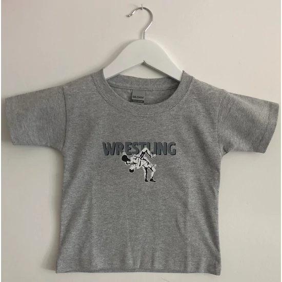 Gyerek póló - Wrestling összekapaszkodós fehér dobós mintával - szürke pólón