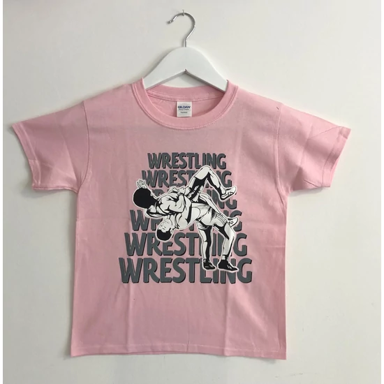 Gyerek póló - Wrestling hatsoros felirattal dobós mintával - rózsaszín pólón-7-8ÉVES-128-134CM