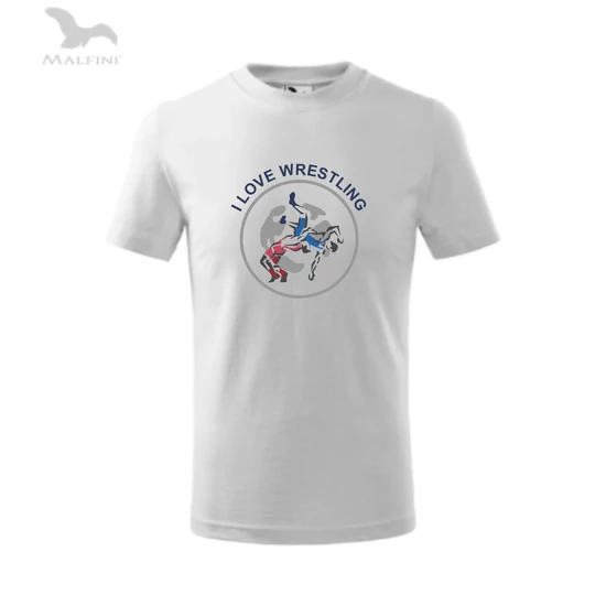 Gyerek, fehér póló - I Love Wrestling birkózó mintával