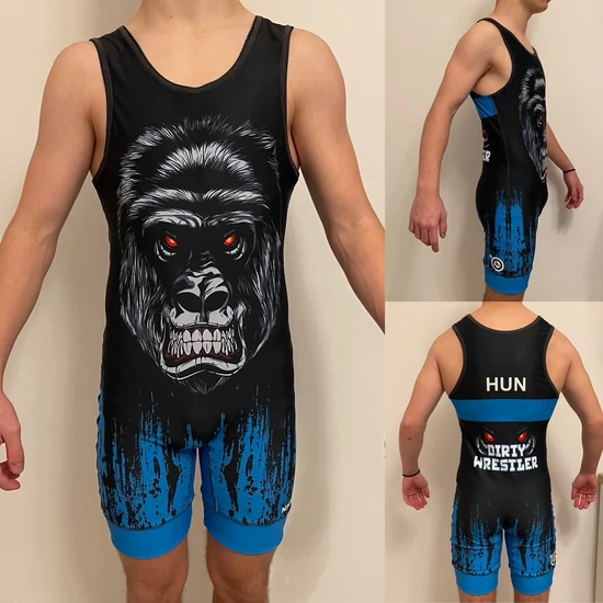 Gorillás birkózómez - UWW logóval - kék