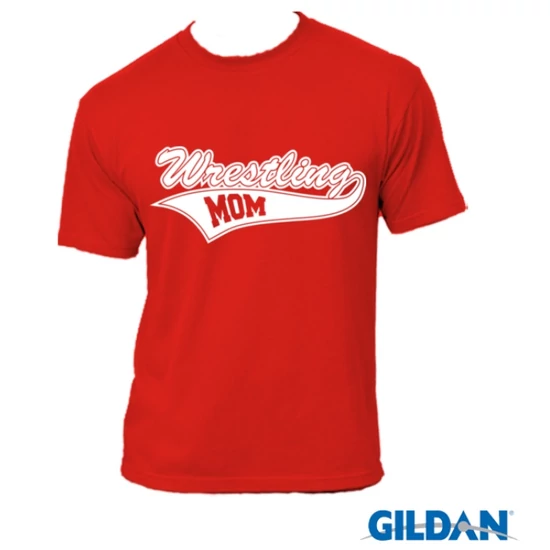 Női, kereknyakú póló - WRESTLING MOM, piros-fehér